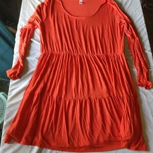 Vibrant Orange Long Sleeve Tunic Dress